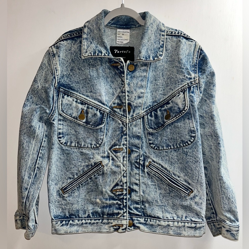 Vintage acid wash denim jacket Blazer Tartufo Original 3/4 Sleeve 80s 90s Medium